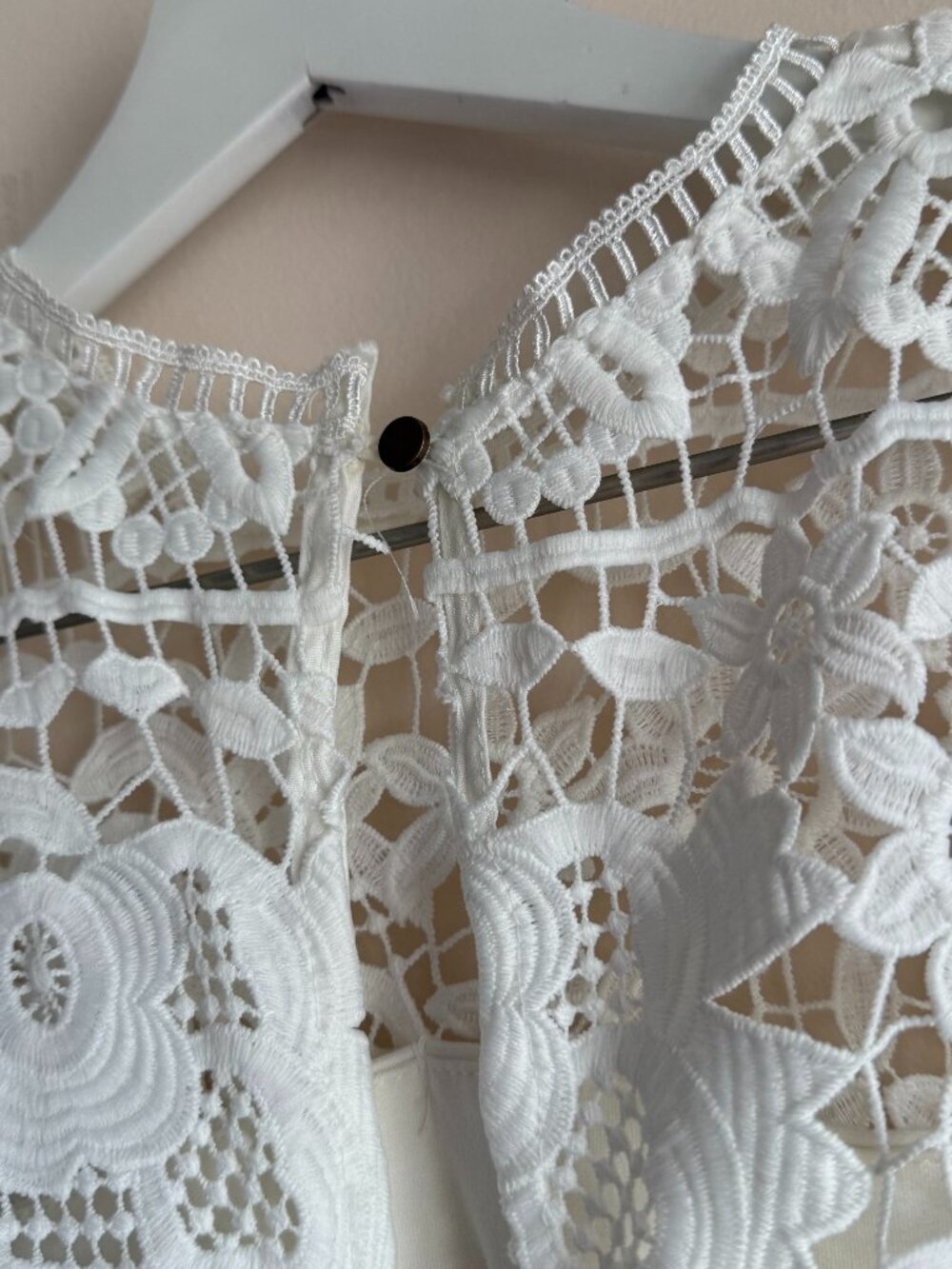 Bronx & Banco White Floral Lace Bandeau Cutout Bridal High Neck Mini Dress - Picture 5 of 5
